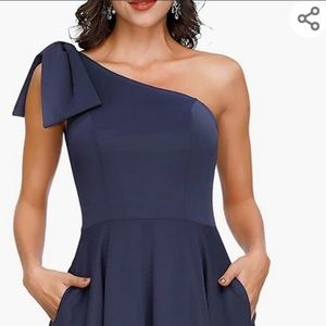 JASAMBAC Women's Bow One Shoulder Dress with Pockets, large